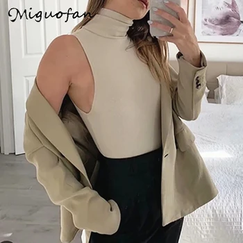 

Miguofan women rompers turtleneck bodysuits solid sexy sleeveless jumpsuits vintage female tops bodysuits 2020 club bodysuits