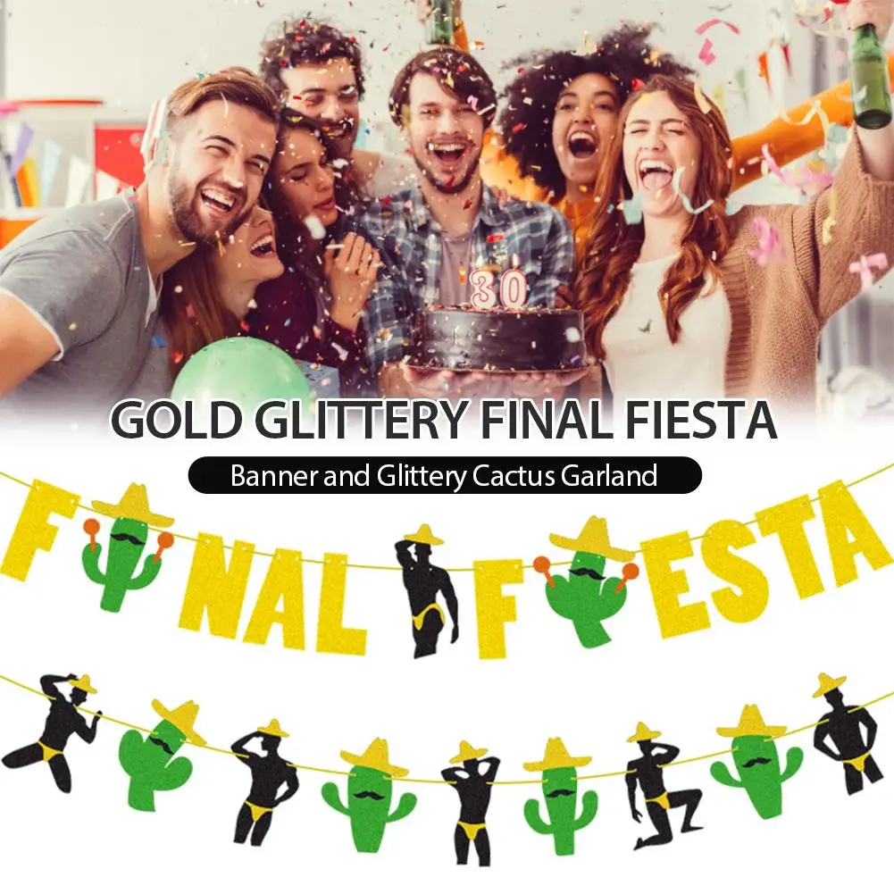 Золотой блестящий Final Fiesta баннер Блестящий кактус гирлянда вытяжной флаг для принадлежности для тематической вечеринки мексиканское украшение