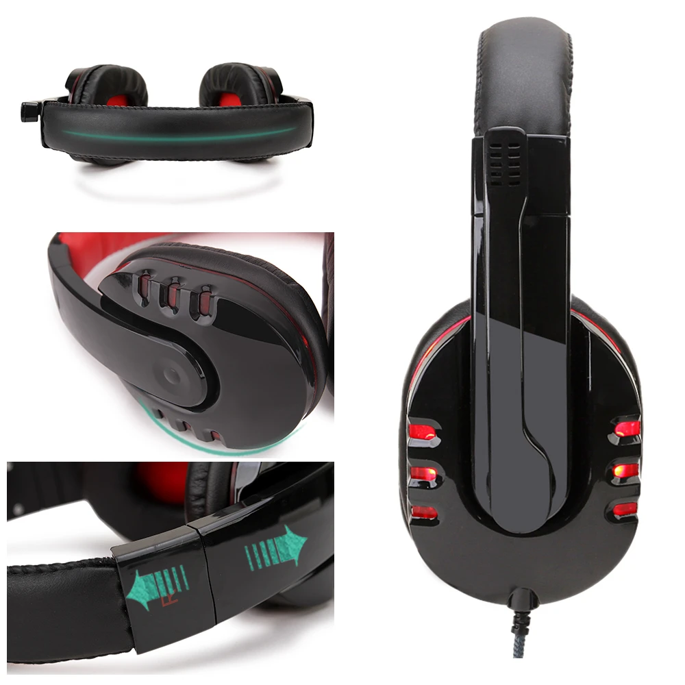 LED Light Stereo Gaming Headset Wired Game Headphones With Mic Volume Control Over Head Earphone For PS4 XBOX PC Gamer Fones