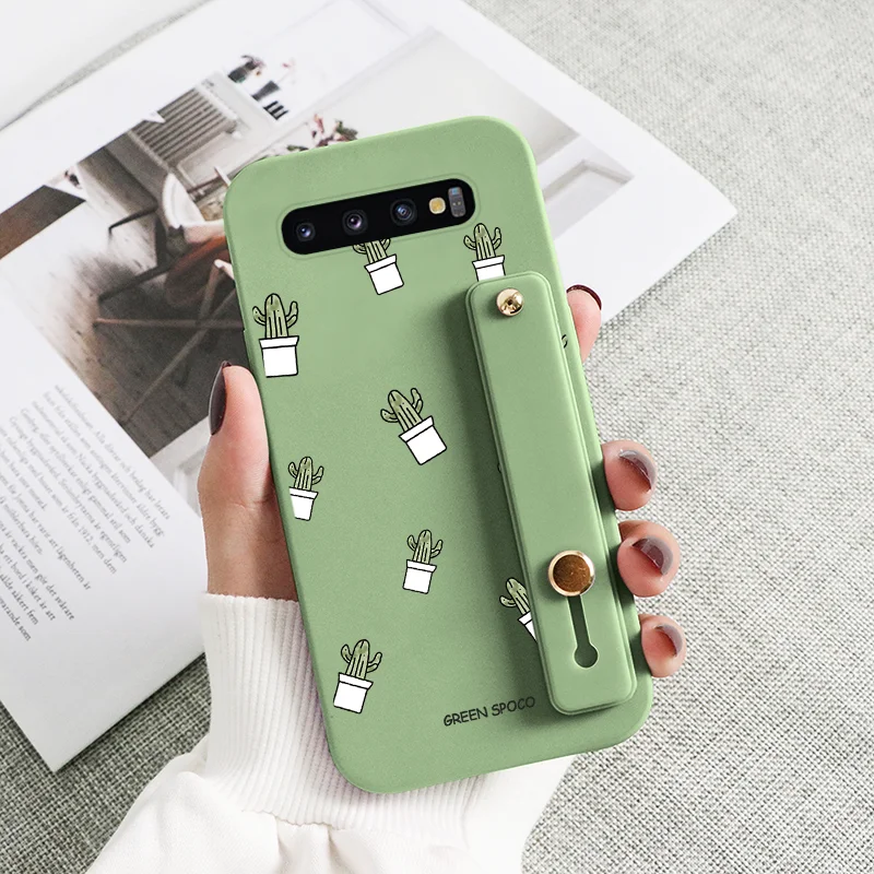 cute samsung cases For Samsung Galaxy S10 Plus Case Flowers Cover For Samsung Galaxy S10Plus GalaxyS10 GalaxyS10Plus Wrist Strap Holder Fundas Etui silicone case samsung Cases For Samsung