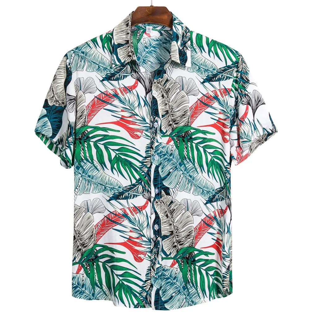 Мужские летние пляжные повседневные блузки, Мужская гавайская рубашка, этническая хлопковая винтажная уличная одежда с коротким рукавом и принтом#1224 - Цвет: 6GN