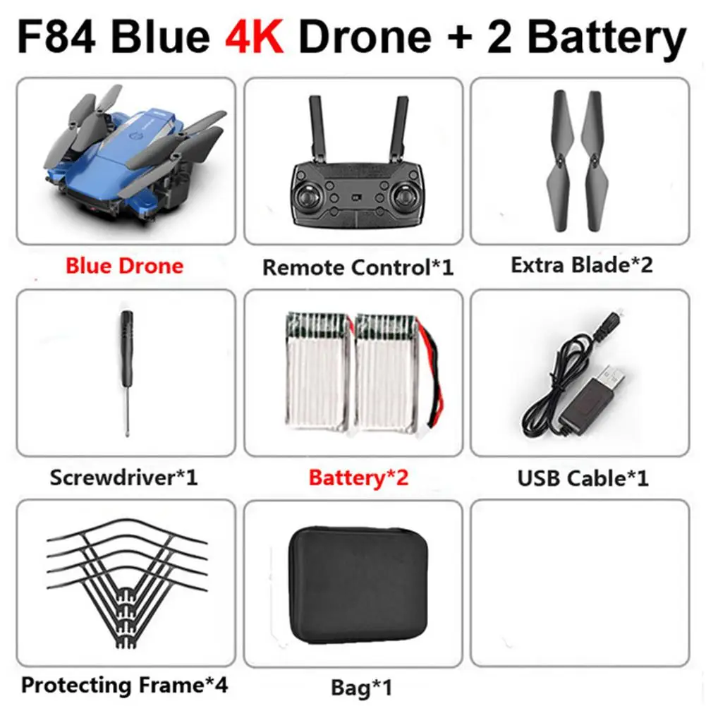 F84 Квадрокоптер беспроводной Радиоуправляемый Дрон с 4 K/5MP/0.3MP HD камерой WiFi FPV Вертолет складной самолет для детей подарочная игрушка - Цвет: 4k 2battery