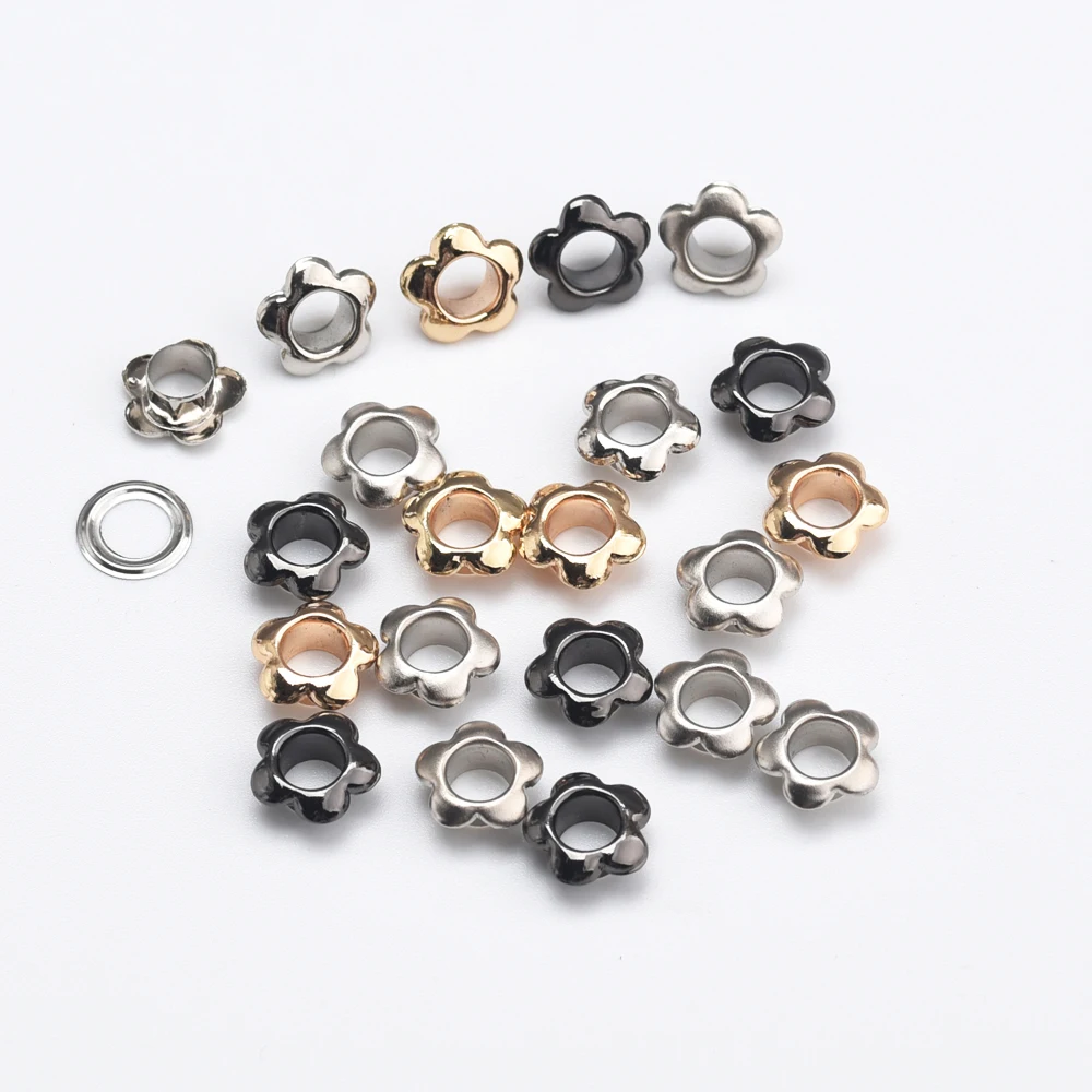 Inner hole 6mm metal brass eyelets +washer flower shape metal grommets 200sets/lot silver/black/gold JY-015
