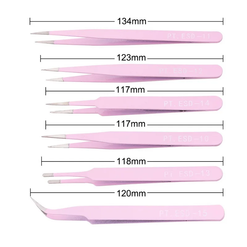 6pcs set 10 шт. Высокоточный Пинцет Набор инструментов антистатический наконечник Изогнутый пинцет прямые нержавеющие многофункциональные кусачки для ремонта набор инструментов - Тип головки пинцета: 6pcs set
