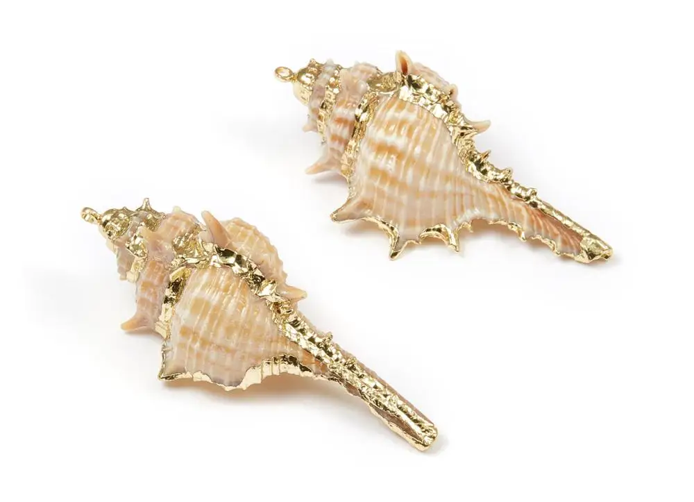 

Cone Shell Charms - Whelk Seashell Pendant - Gold Tone Plated Earrings - Natural Seashell - 2pcs/lot - 55.18x21.89mm - SF1090