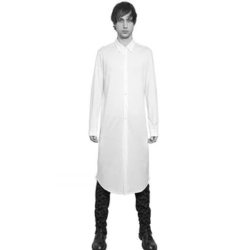 

Mid long slim shirt shirt shirt men's large long sleeve personalized robe autumn performance dress youth versatile