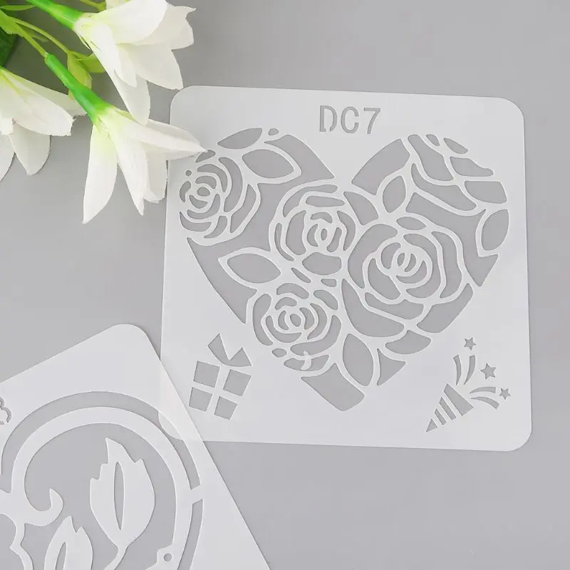 12Pcs Flower Heart Drawing Molds Plastic Children Painting Stencils DIY Paper Art Craft Card Label Scrapbook Educationa