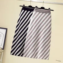 Трикотажная юбка-карандаш в полоску с высокой талией, Осень-зима, женская элегантная облегающая юбка, Черная Женская офисная одежда, юбки