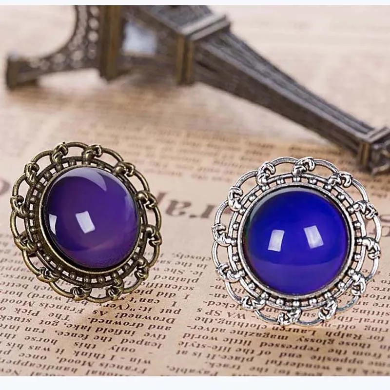 

2 Color Mood Ring Fine Jewelry Stone Ring Changing Color By Temperature Vintage Adjustable Statement Rings for Women Men 2 Pcs