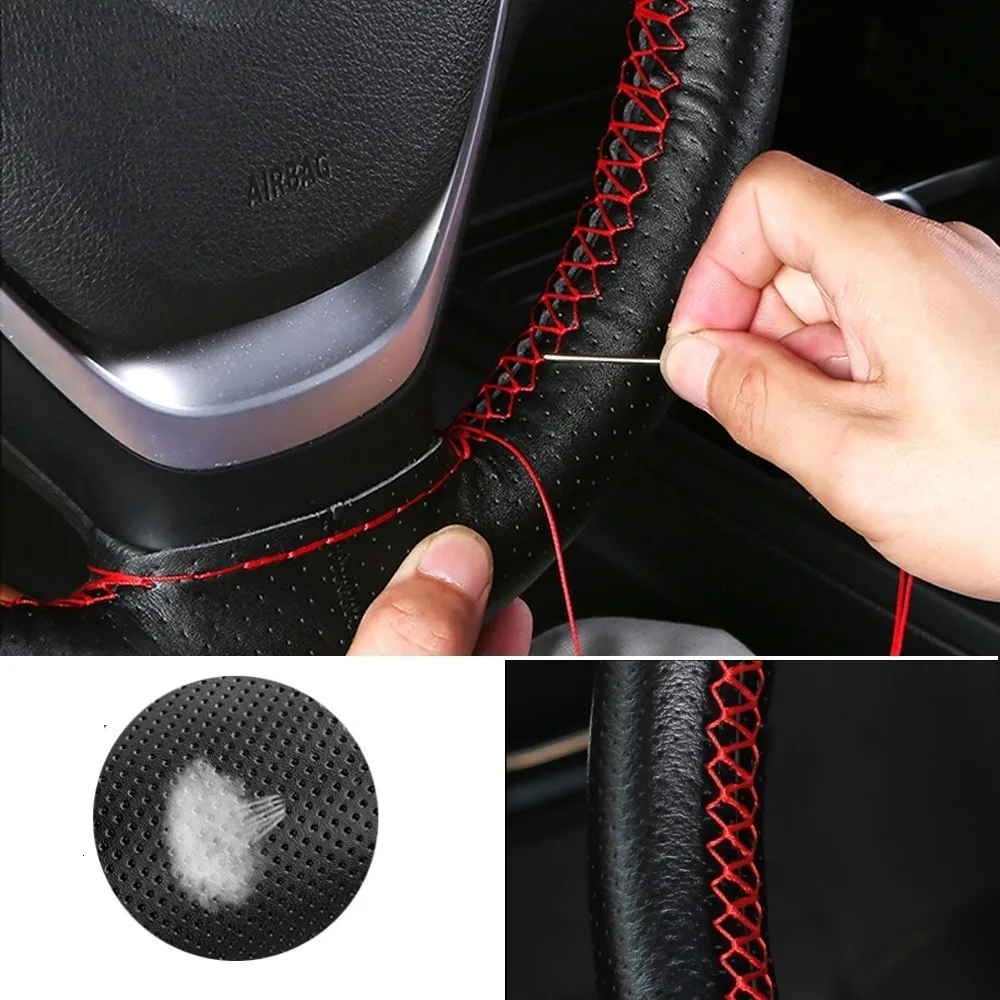 Оплетка на рулевое колесо DIY Чехлы рулевого колеса автомобиля с иглой и резьбой противоскользящие автомобильные чехлы для интерьера комплекты аксессуаров