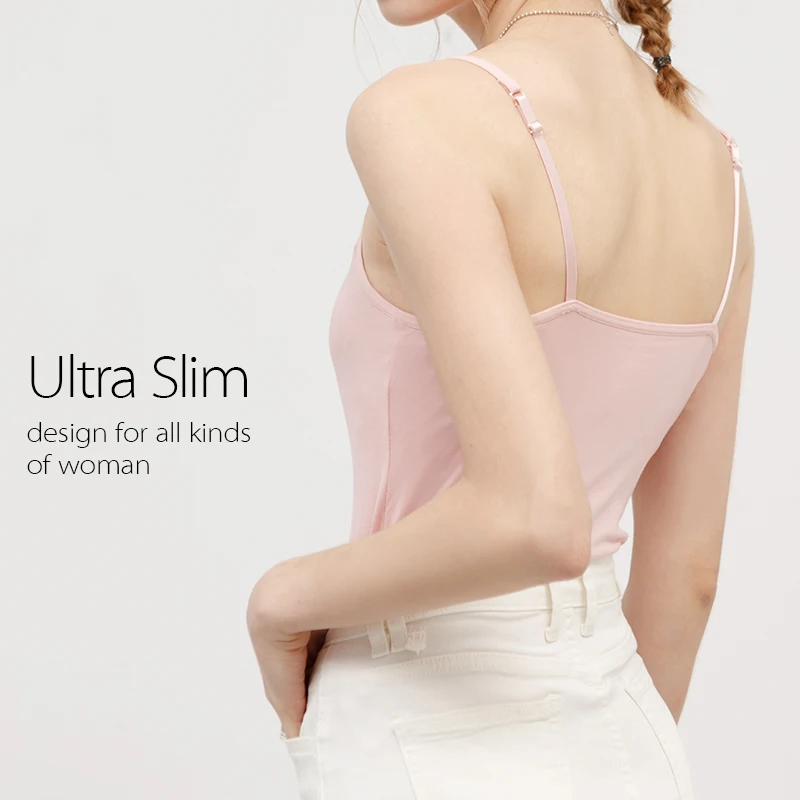 2020 tops Summer New Square Collar Cotton Camisole with Bra Pad Ultra Slim Sleeveless Strap Vest Solid Color Women Clothes