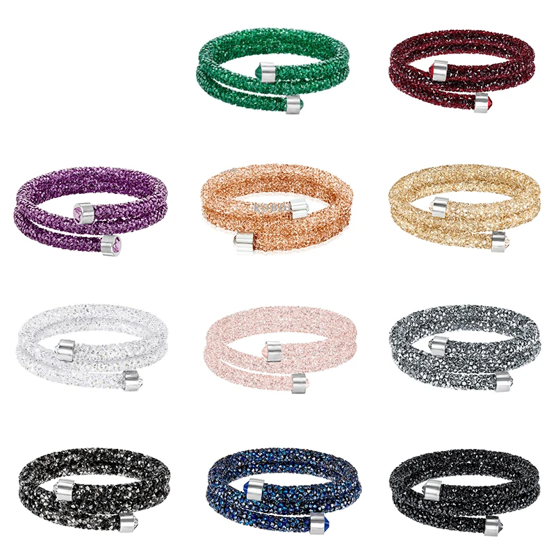 

RLLEN High Quality Swa Original bracelets Women Jewelry 1:1 Colored Crystal Rubber Bracelet Production Free Shipping 5292451