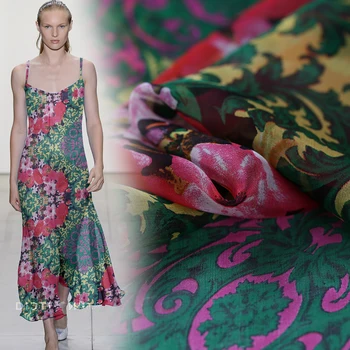 

European and American Spring and Summer Light and Elegant Printed Silk Chiffon Fabric Mulberry Silk Chiffon Dress Fabric