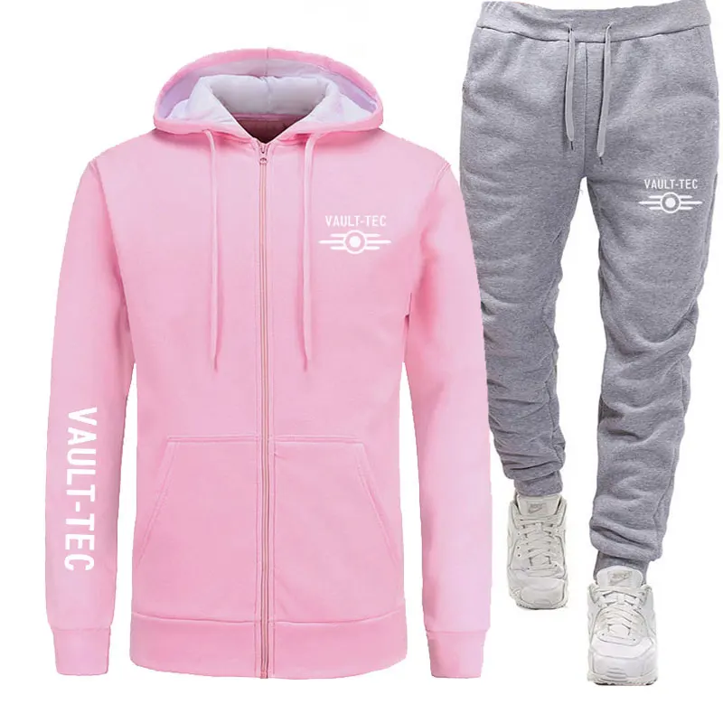 Мужской спортивный костюм vmw-tec, 2 комплекта новой модной куртки, Спортивная мужская спортивная одежда, спортивные штаны, толстовки, весна-осень, Мужская брендовая Толстовка - Цвет: pink light gray 1