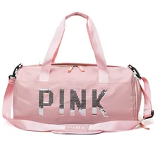 

Sequins PINK Travel Bag Women Fitness Training Bag For Sports Gym Female Yoga Dry Wet Separation Shoes Bags