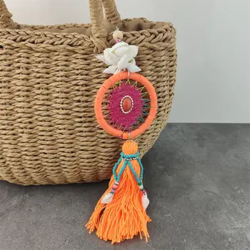 

boho orange tassel keychains handmade bag charm Shell keychain with chain key chain as women jewelry gift dropshipping