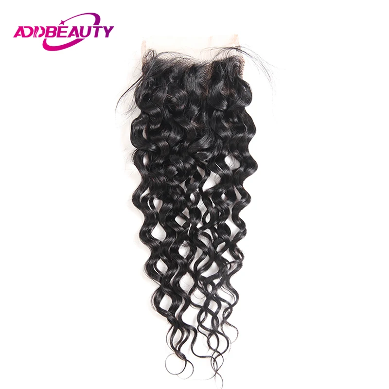 

4x4 Swiss Lace Closure Water Wave Brazilian Unprocessed Virgin Human Baby Hair Free Middle Part Natural Color 130% Density
