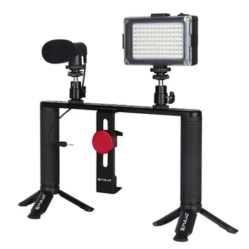 

Puluz Phone Tripod Stand Live Led Selfie Light Smartphone Aluminum Video Handle Stabilizer Kits Microphone Tripod