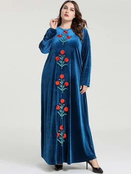 

Women Velvet Abaya Femme Musulman Pakistan Dubai Turkey Bangladesh Flowers Islamic Clothing Blue Black Kaftan Hijab Muslim Dress