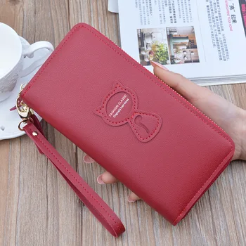 

Women Long Zipper Coin Purses Cat Lady Fashion Large Capacity Zipper Phone Bag Tassel Design Clutch Wallet