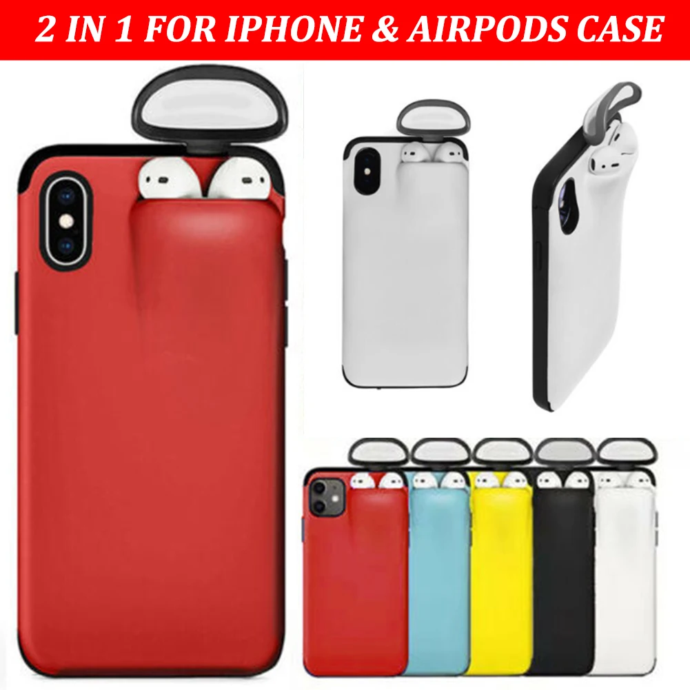 2 в 1 чехол для телефона, коробка для хранения наушников для iPhone 11 Pro XS MAX XR X 7 8 Plus Apple AirPods 1 2 мягкие силиконовые колпачки для гарнитуры