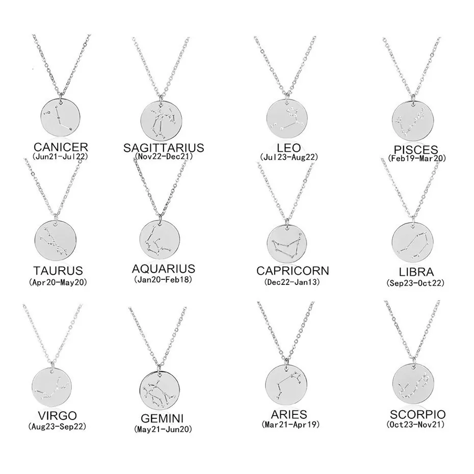 Ingemark 12 Zodiac Constellations Pendant Choker Necklace Birthday Gift Personalized Crystal Leo Libra Women Long Chain Necklace