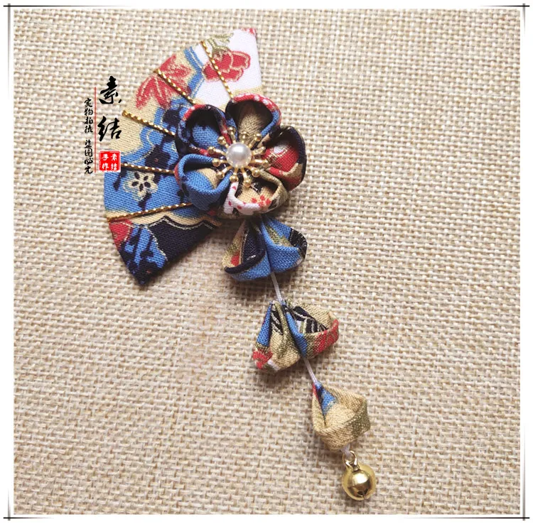 Handmade Tsumami Zaiku Kanzashi Fan Sakura Hair Clip Traditional Japanese Ancient Tassel Kimono Accessories Geisha Hairpin | Тематическая
