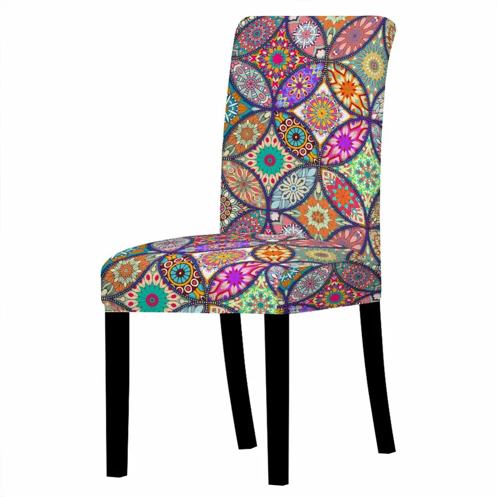 3D Spandex Chair Cover For Dining Room Mandala Print Chairs Covers High Back For Living Room