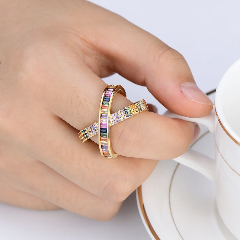 Pipitree трендовые циркониевые кольца CZ Pave Setting X shape двойное кольцо на палец Женское Обручальное кольцо для женщин ювелирные изделия