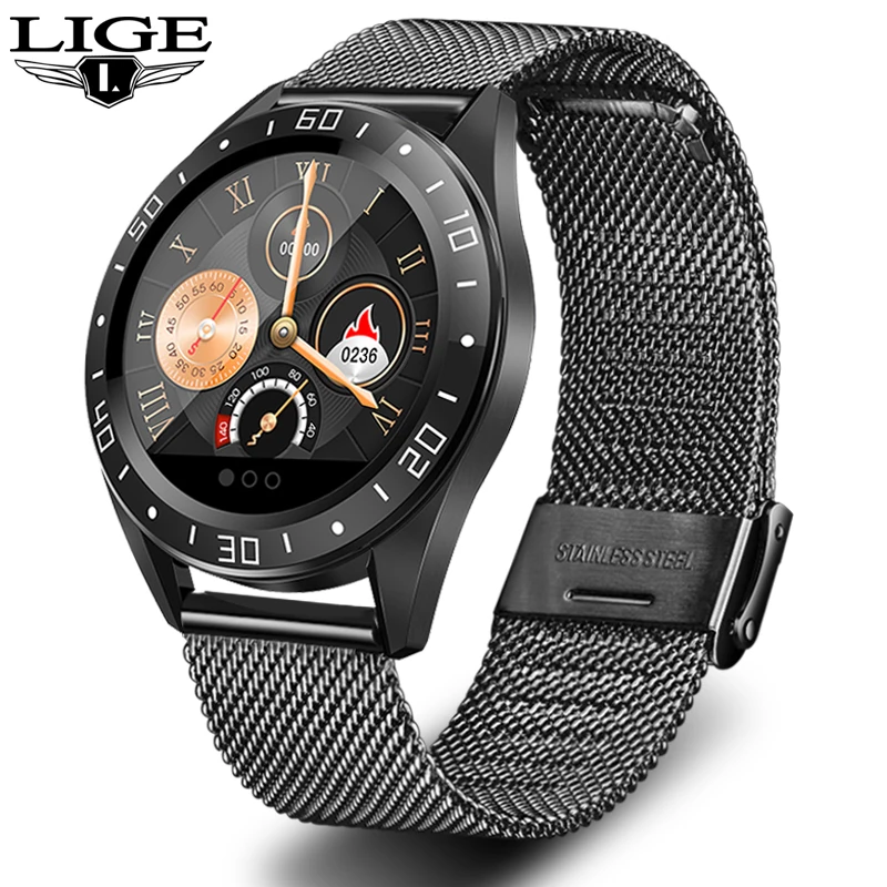 LIGE 2019 Neue edelstahl Schwarz Smart Uhr Männer Herz Rate Blutdruck Fitness tracker Sport Uhr wasserdichte Smartwatch