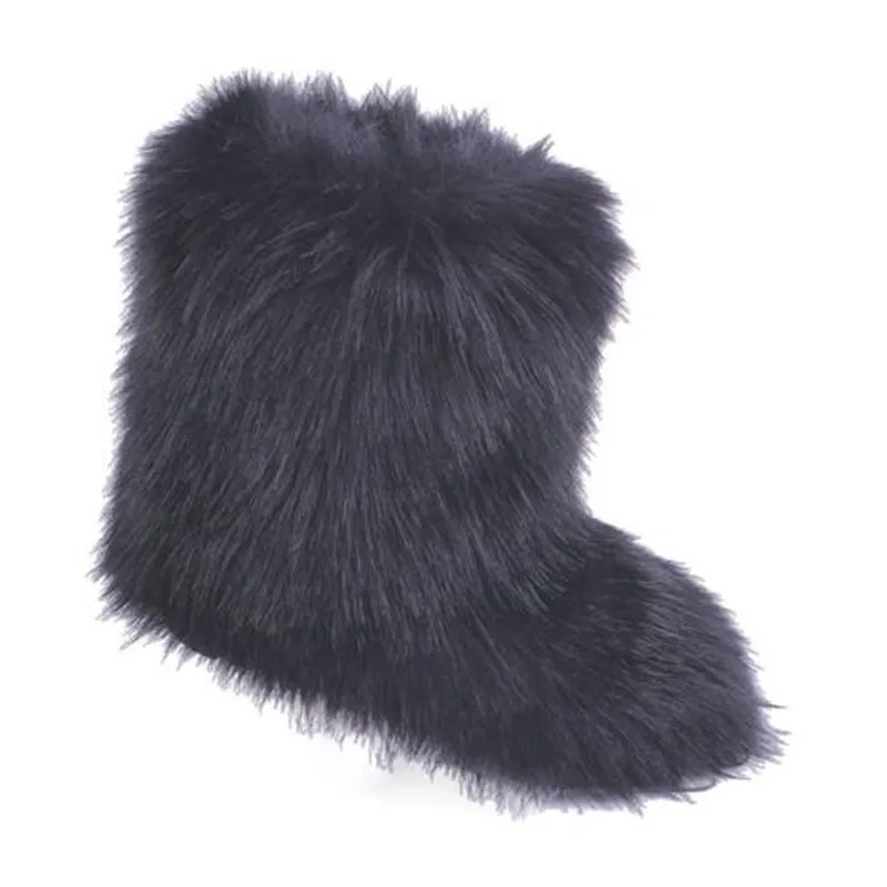 sets4 Women's Winter Faux Fox Fur Snow Boots Woman Warm Furry Shoes Female Ankle Boots Ladies Platform Botas Mujer White/Black Shoes - Цвет: sets4