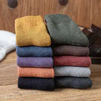 

Socks children's autumn and winter thickened Terry medium tube women's socks Japanese cotton pure color brushed women's socks