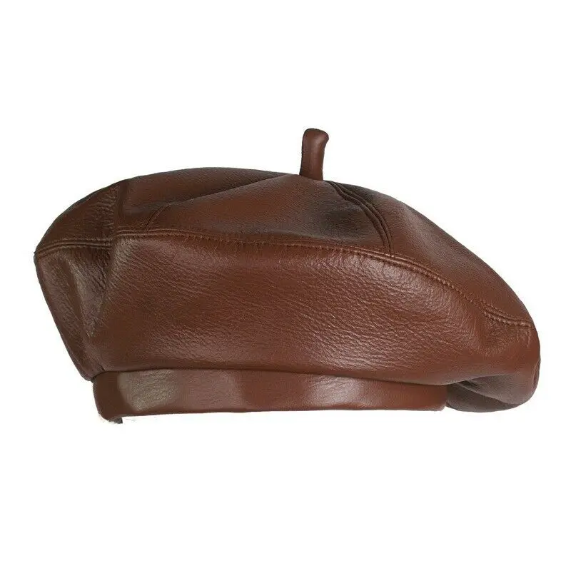 

2020 Fashion Women PU Leather Octagonal Caps Newsboy Cap Vintage Bonnet Beret Style Retro Leather Hat Cowboy