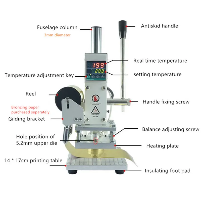 Hot Stamping Machine for Leather Embossing Small Manual Digital Logo Leather PVC Card Papers Hot Branding Machine Tools WT-90DS