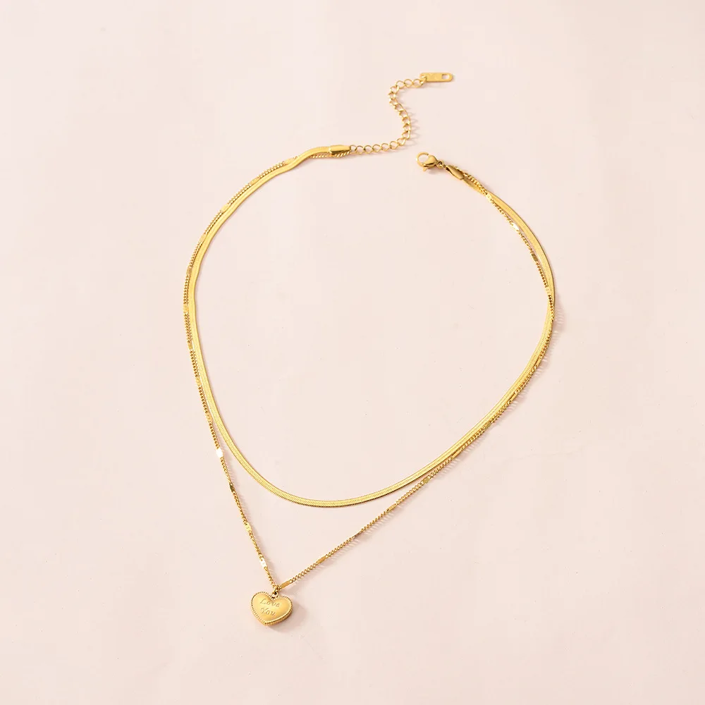 XIYANIKE 316L Stainless Steel 2 Layer Gold Color Heart Necklaces Snake Bone Chain Choker 2021 Female Fashion Collier | Украшения и