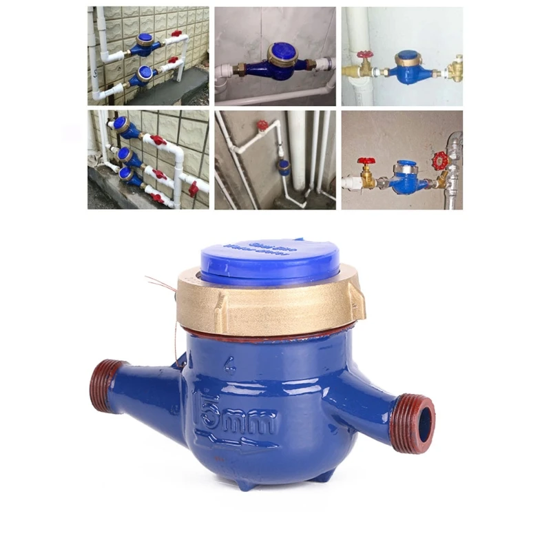 Water Meter Heavy Duty Brass Flow Measure Tap Cold Water Meter Home Garden Wet Table Measuring Tools Measurement