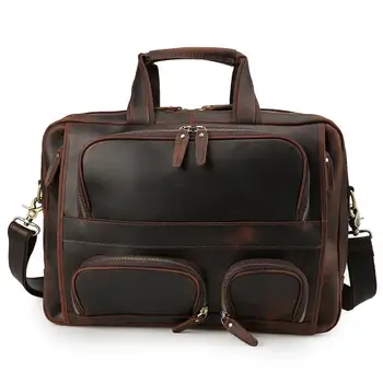 

Tiding Leather men's briefcase large capacity 17 inch laptop bag crazy horse leather man bag1435