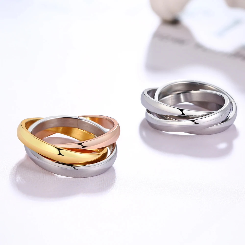 Klasický 3 rounds prsten stanovuje ženy nerez ocel svatební angažmá ženské prst šperků