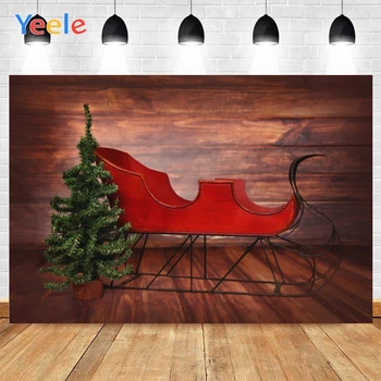 

Yeele Merry Christmas Green Tree Red Sled In Wooden House Background Photophone Photography Backdrop for Decor Customized Size