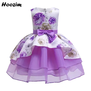 

Fashion Print Flower Back Zipper Performance Graduation Dresses Girls 3-10 Years Modern Ruffle Fluffy Pageant Party Dress Child