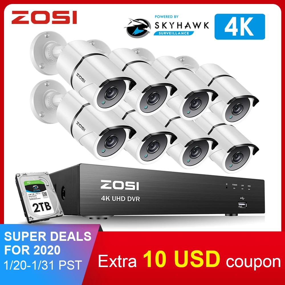  ZOSI 4K 8CH Ultra HD sistema de cámara CCTV H.265 + DVR Kit con 2TB HDD 8 Uds 8MP TVI sistema de vi