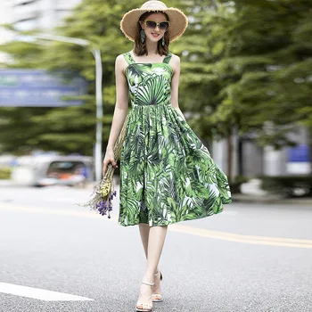 

Women's Summer Casual Dress Suspender Sexy Lady's Printing Dresses Sleeveless Beach and Holiday Dress