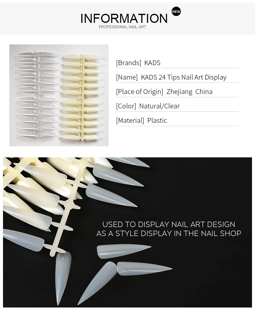 KADS 24pcs Long Stiletto Nails Color Swatch Practice Palette Sharp False Nail Tips Manicure Nail Art Practice Display Board