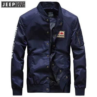 JEEP SPIRIT Новое поступление осенние куртки модная бейсбольная куртка однобортный casual Повседневная куртка-бомбер и пальто для мужчин - Цвет: Dark Blue