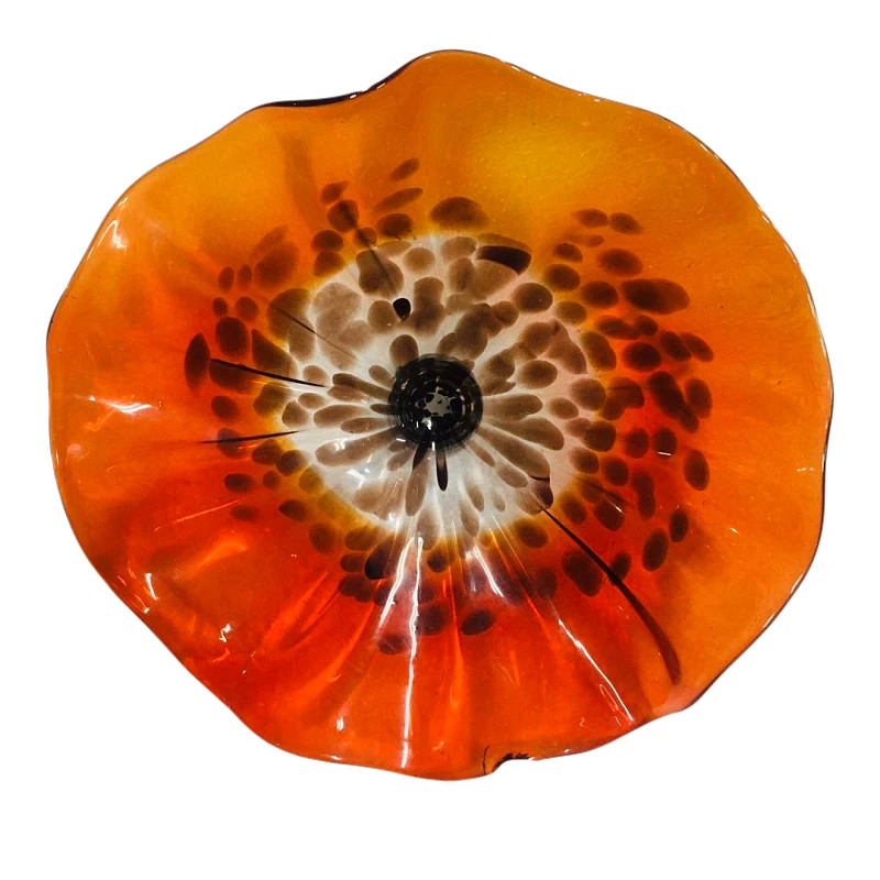 A4871-Hand Blown Platter Murano Glass Red Clear Plates Home Wall Decoration 4