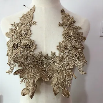 

5pairs 3D Gold and silver Embroidered Flower Applique with Sew On Patch Clothing with Bright powder craft garment