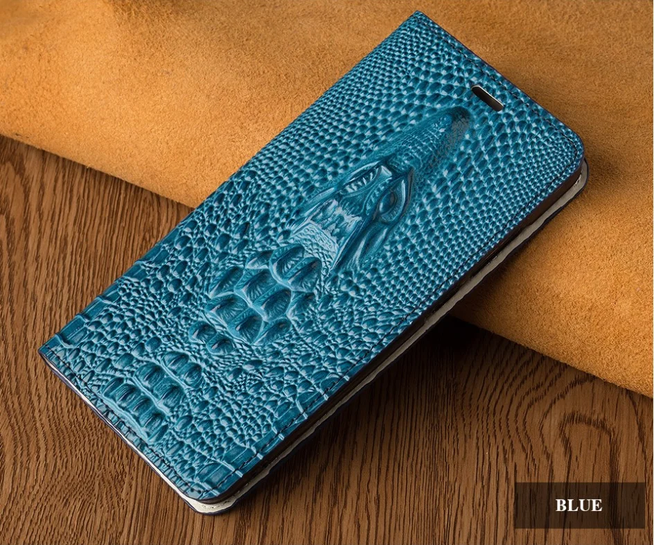 Чехол из натуральной кожи крокодила для samsung galaxy A50 A70 A40 A20 Note 8 9 10 S8 S9 S10 plus чехол для телефона r - Цвет: Синий