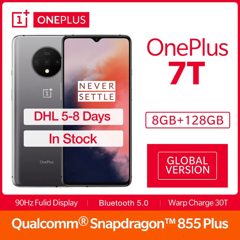 Глобальная версия OnePlus 7T 8GB 128GB Snapdragon 855+ 6,55 ''90Hz дисплей 48MP Тройная камера 3800mAh 30W NFC Восьмиядерный мобильный телефон