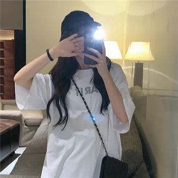 

PX227 Letter printed lower garment missing wide Songyuan Sufeng Short Sleeve T-Shirt Top Women's wear