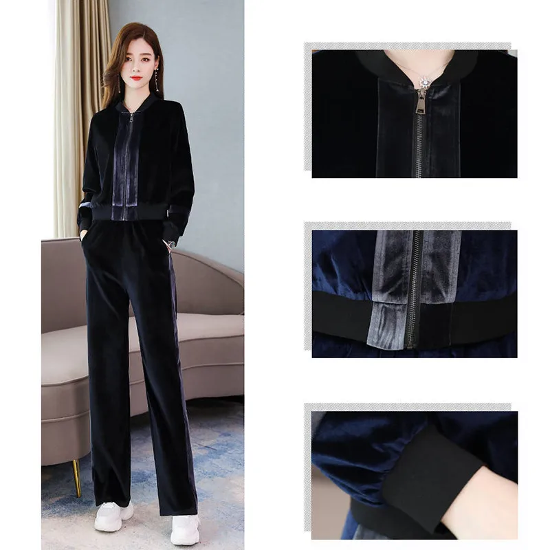 Ensemble Femme спортивная одежда из двух частей наборы бархатные женские модные размера плюс повседневные свободные бархатные спортивные костюмы для бега топы и брюки